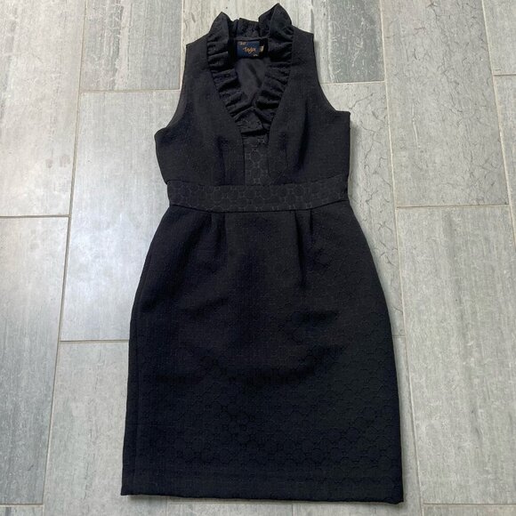 Just Taylor V-Neck Ruffle Collar Textured A-Line Mini Dress Black Size 4P - Picture 1 of 13